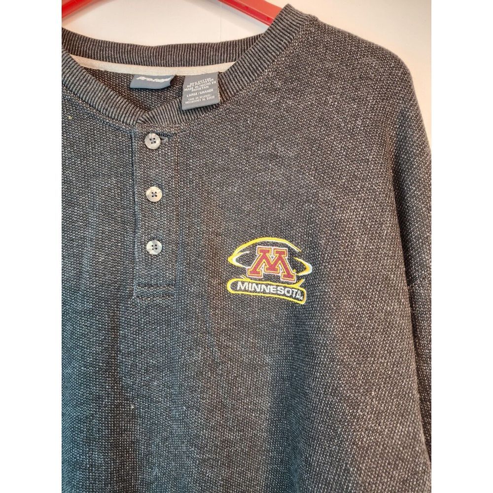 Minnesota Golden Gophers Henley Sweat Shirt 2xL Gray Embroidered Logo